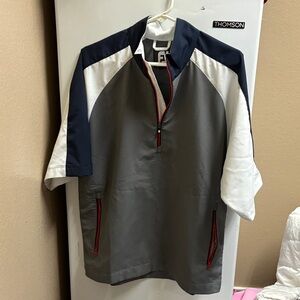 FootJoy Short Sleeve Zephyr Windshirt Men’s small Gray White Navy Red Trim